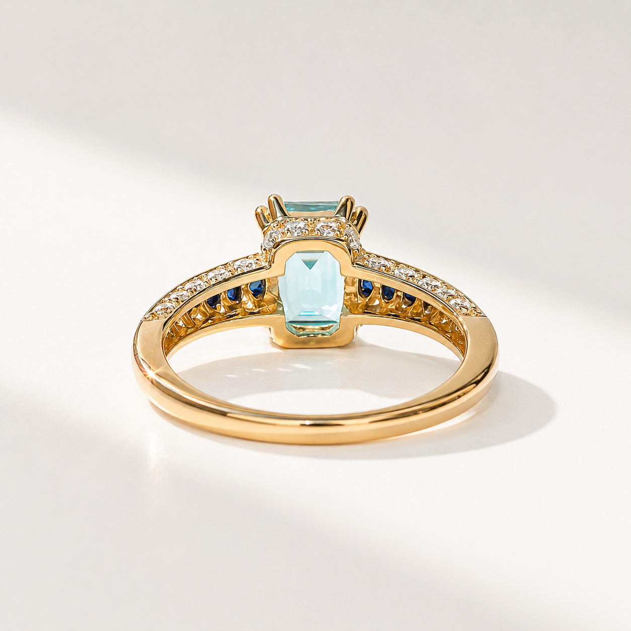 Blue Topaz Sapphire and Diamond 9ct Yellow Gold Engagement Ring | Size M ½