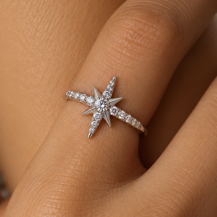 Sterling Silver Eight-Pointed North Star Ring | Ania Haie