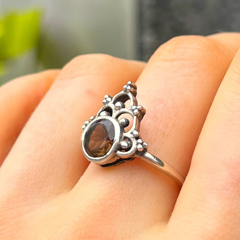 Smoky Topaz Sterling Silver Boho Ring | Size O