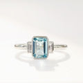 Emerald-Cut Aquamarine and Baguette-Cut Diamond 18ct White Gold Trilogy Ring | Size N