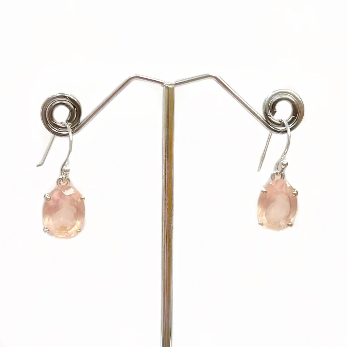 Pink Rose Quartz Sterling Silver Oval Faceted Drop Earrings