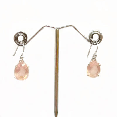 Rose Quartz Sterling Silver Oval Faceted Drop Earrings