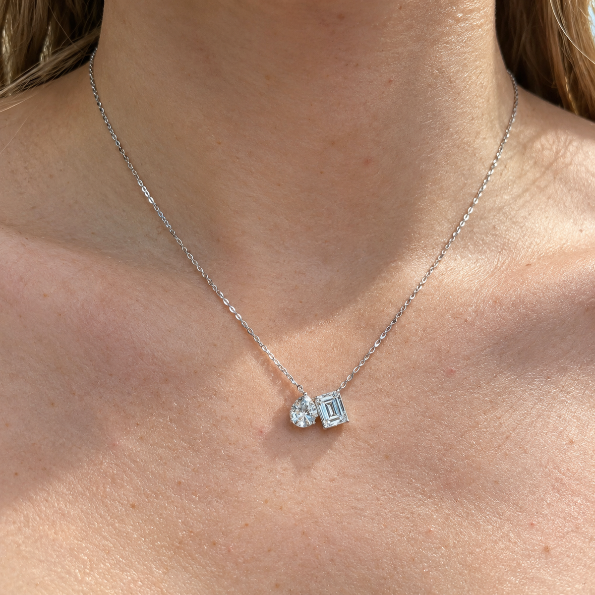 Cubic Zirconia ‘Toi et Moi’ Sterling Silver Necklace