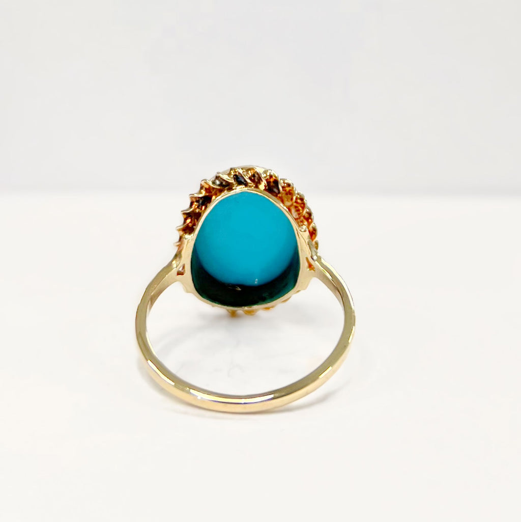 Vintage Turquoise 9ct Yellow Gold Dress Ring | Size L ½