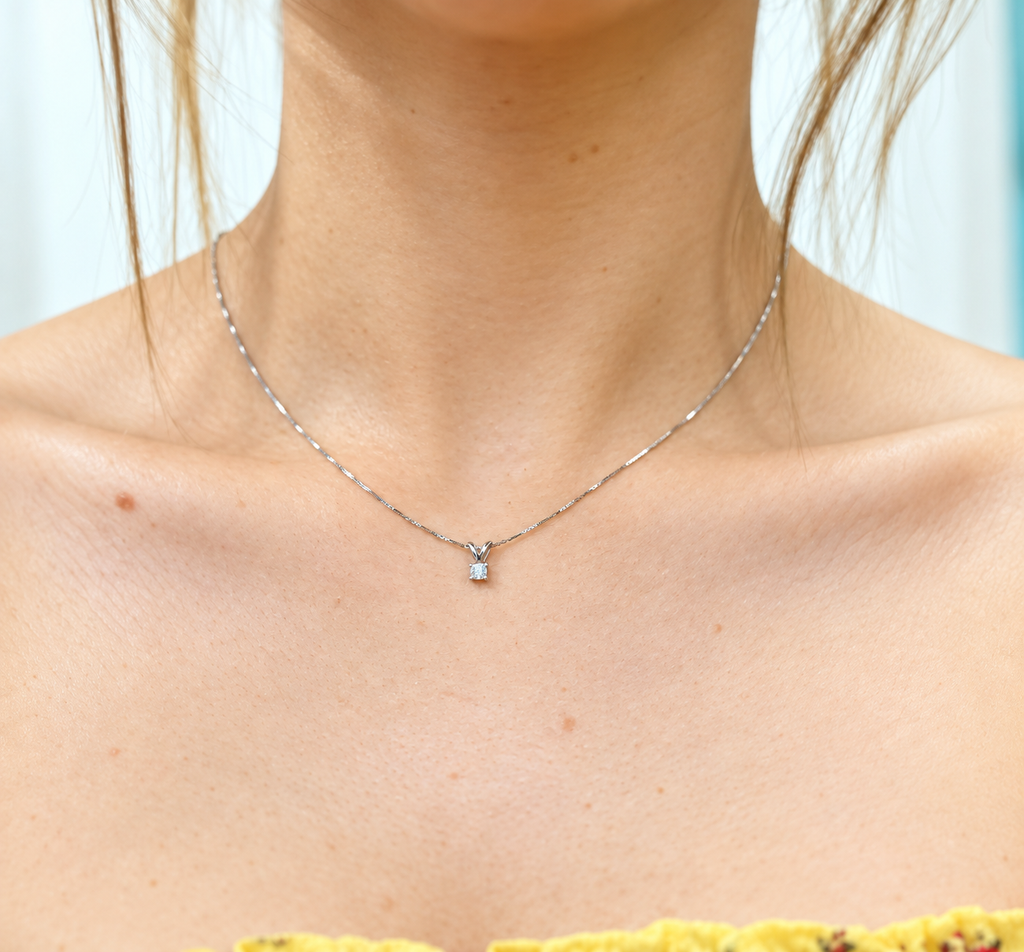 Diamond 9ct White Gold Dainty Necklace