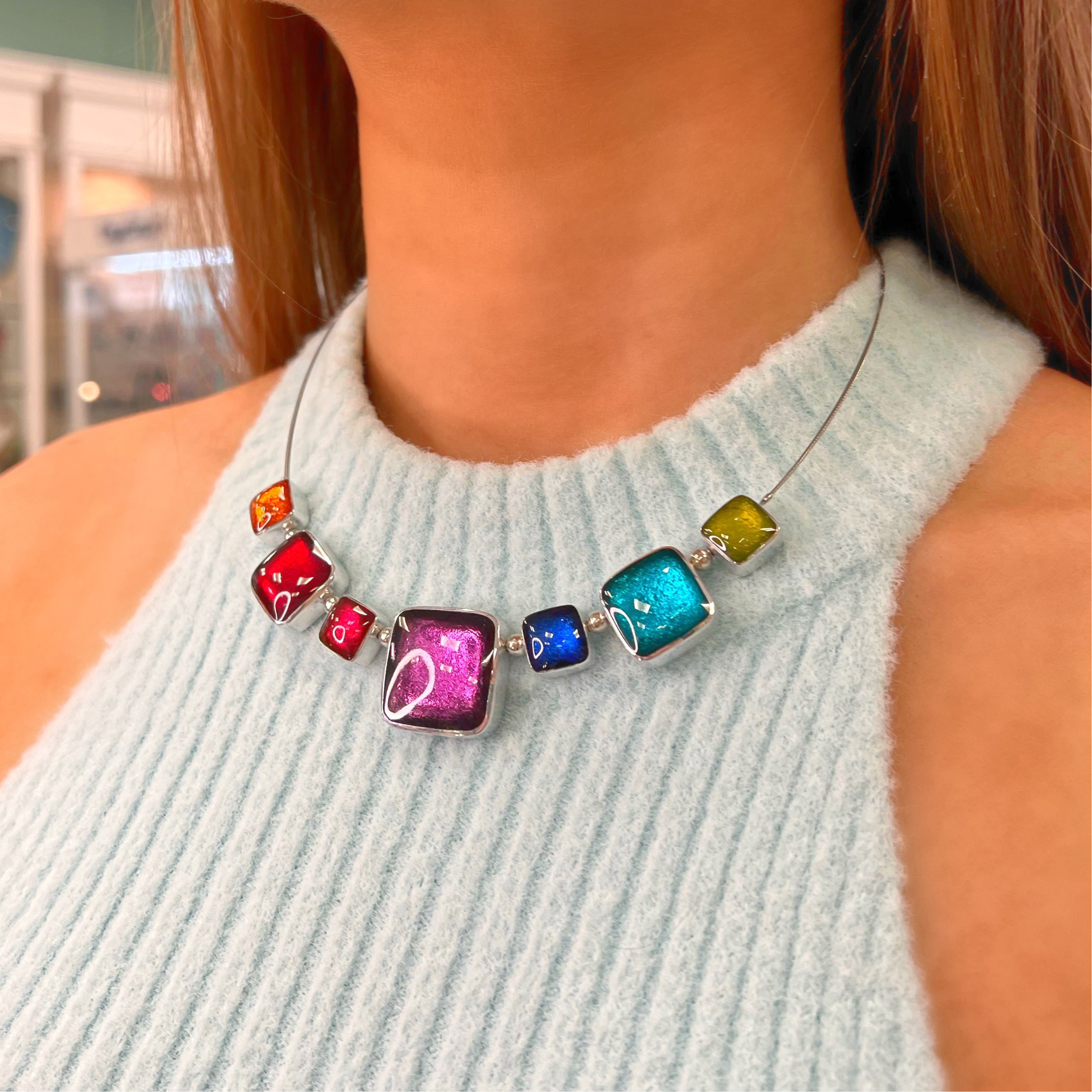 Multi-Coloured Rainbow Square Necklace | Watch This Space