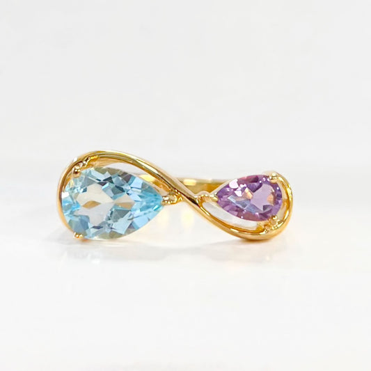 Unique & Co. Gold Aqua & Lilac Infinity ‘Toi et Moi’ Ring - Size L