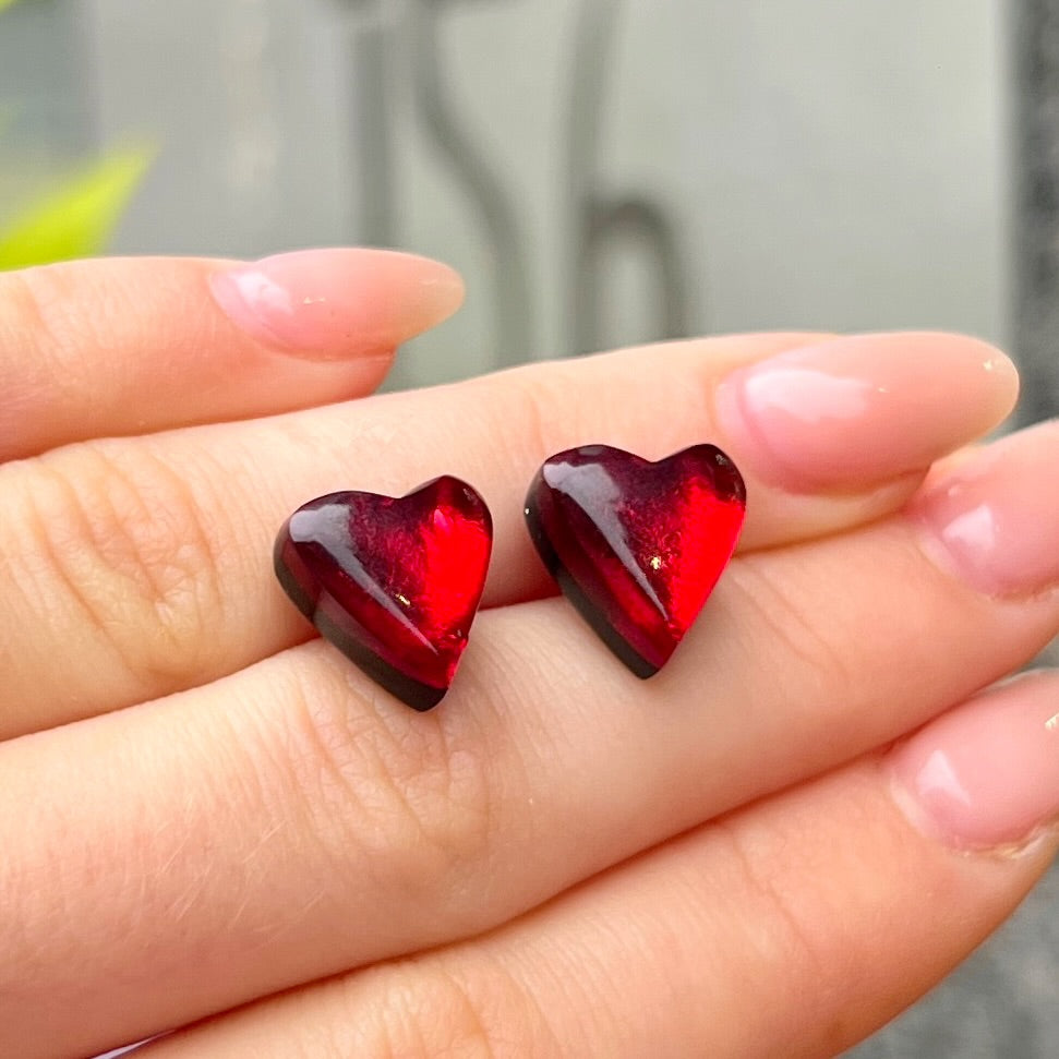 ‘Watch This Space’ Red Love Heart Stud Earrings