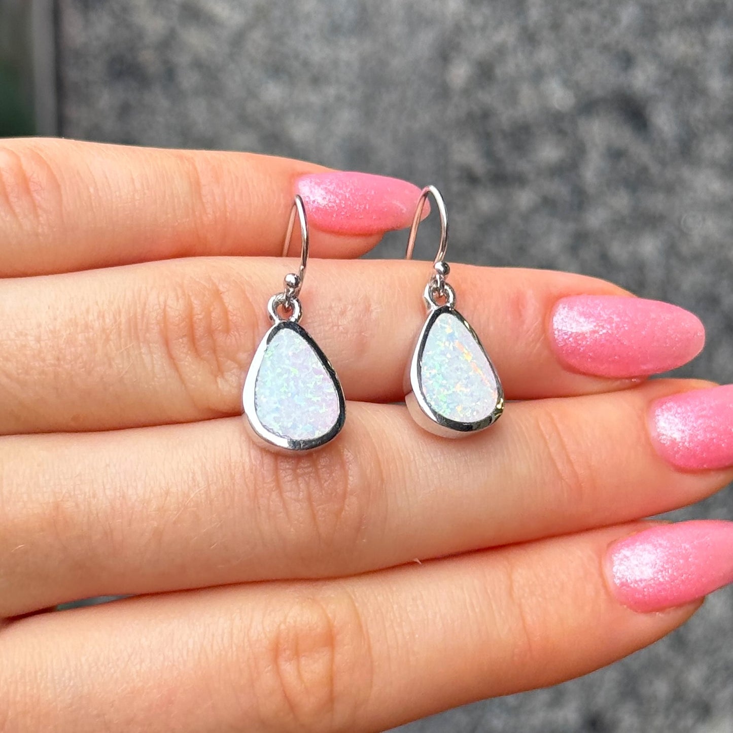White Opal Sterling Silver Drop Earrings