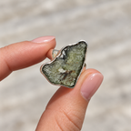 Rough Cut Green Moldavite Sterling Silver Ring | Size M