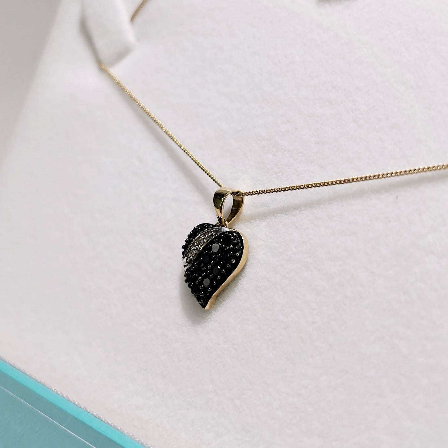 Vintage 9ct Yellow Gold Witch's Heart Black Diamond Necklace