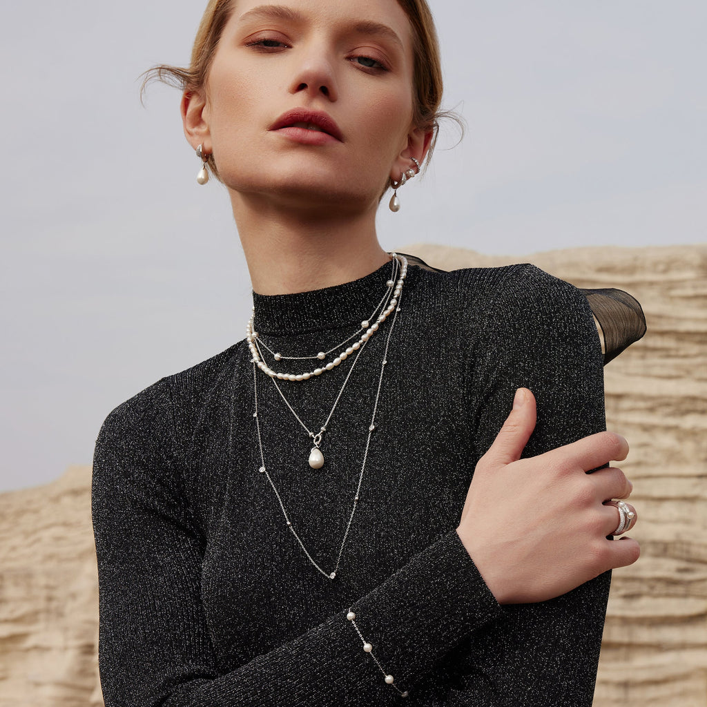Silver Linked Shell Pearl Drop Pendant Necklace | Ania Haie