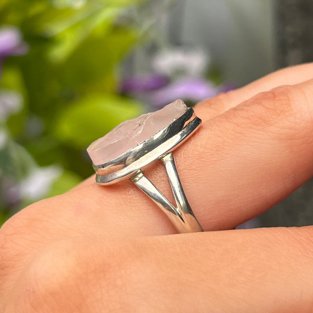 Rough Pear Cut Rose Quartz Sterling Silver Ring | Size O