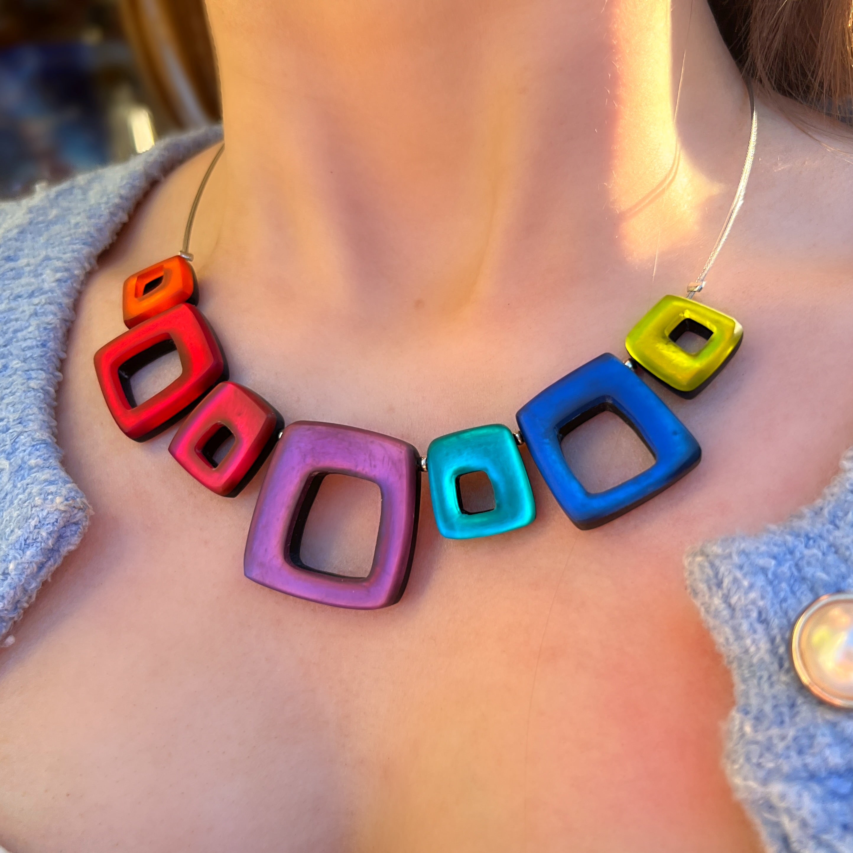 Multi-Coloured Hollow Squares Necklace | Watch This Space