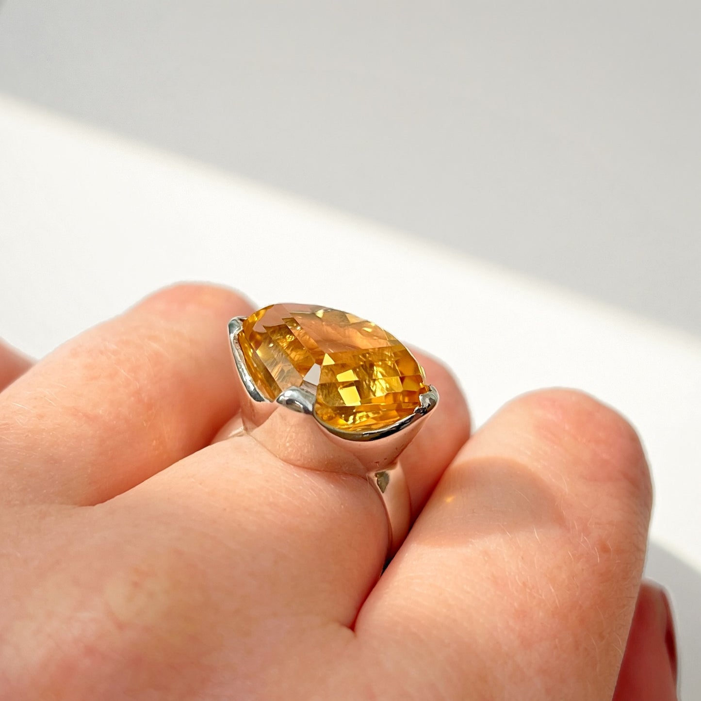 Sterling Silver Abstract Pear Shaped Citrine Cocktail Ring - Size N ½