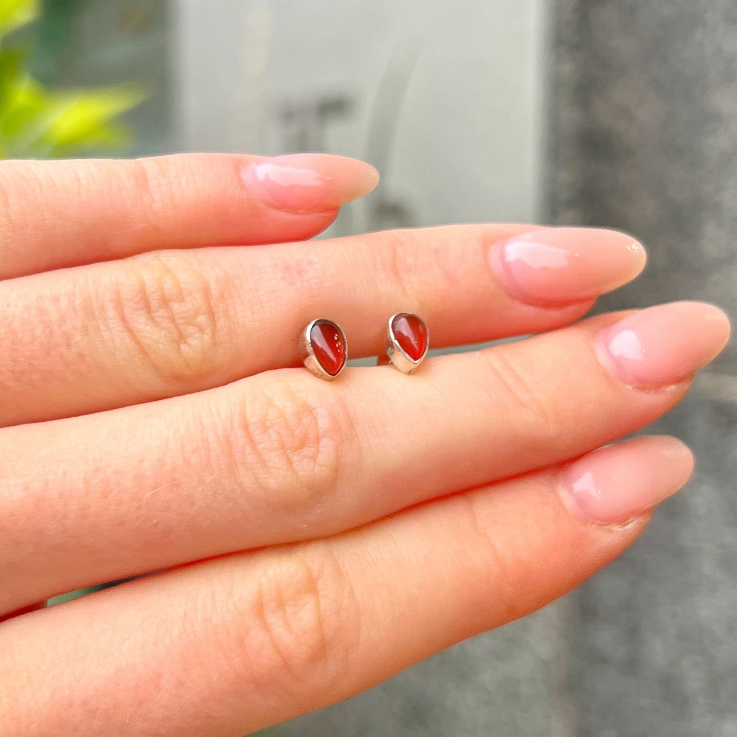 Tiny Sterling Silver Orange Carnelian Pear Stud Earrings