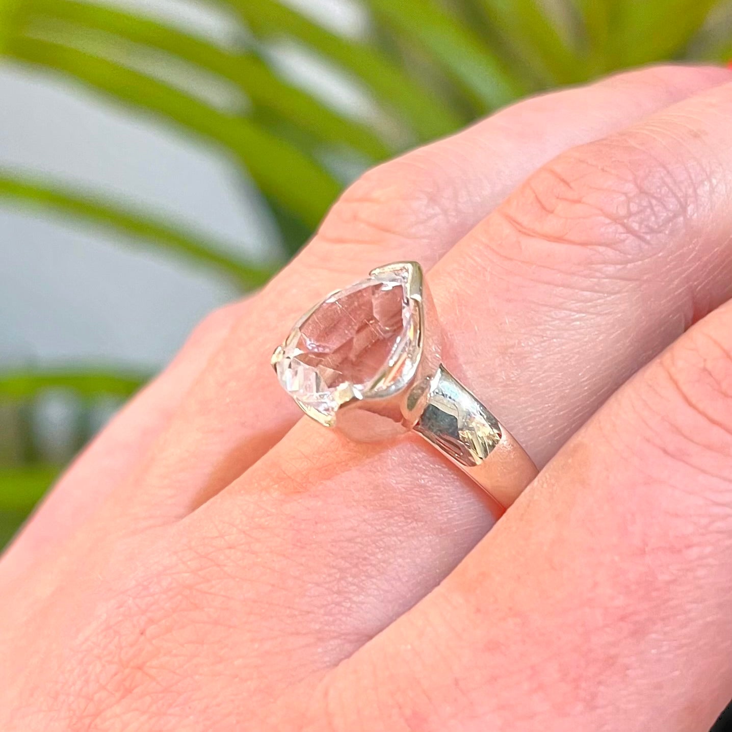 Pink Kunzite Sterling Silver Pear Cut Ring - Size Q