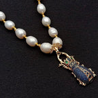 Pre-Order | Blue Pave Scarab Beetle Pearl 18ct Gold Plated Necklace