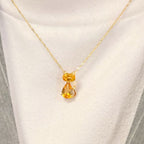 Citrine 9ct Yellow Gold Ginger Cat Dainty Necklace
