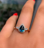 London Blue Topaz and Diamond 9ct Rose Gold Ring | Size M