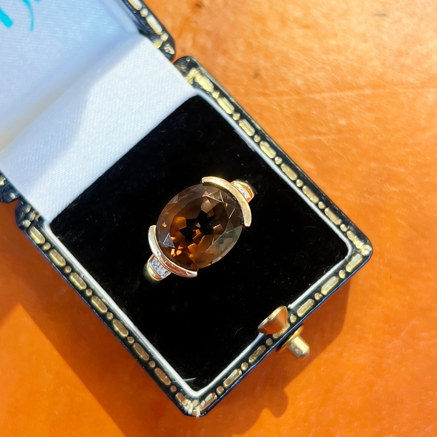Vintage 9ct Yellow Gold Smoky Quartz and Diamond Cocktail Ring - Size M ½