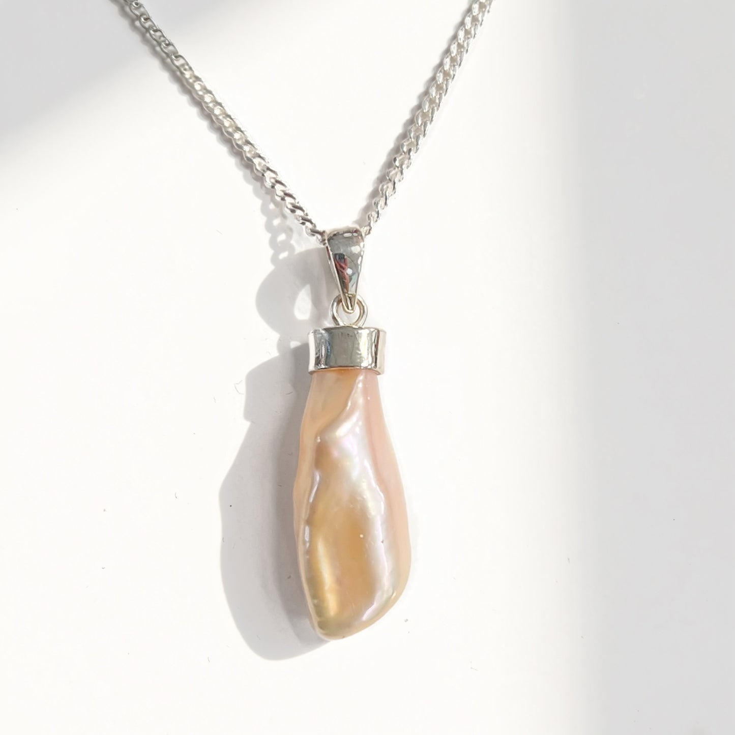 Unusual Sterling Silver Irregular Shaped Pearl Drop Pendant