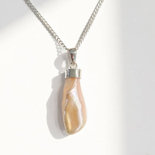 Unusual Sterling Silver Irregular Shaped Pearl Drop Pendant