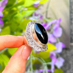 Onyx Sterling Silver Bohemian Ring | Size O