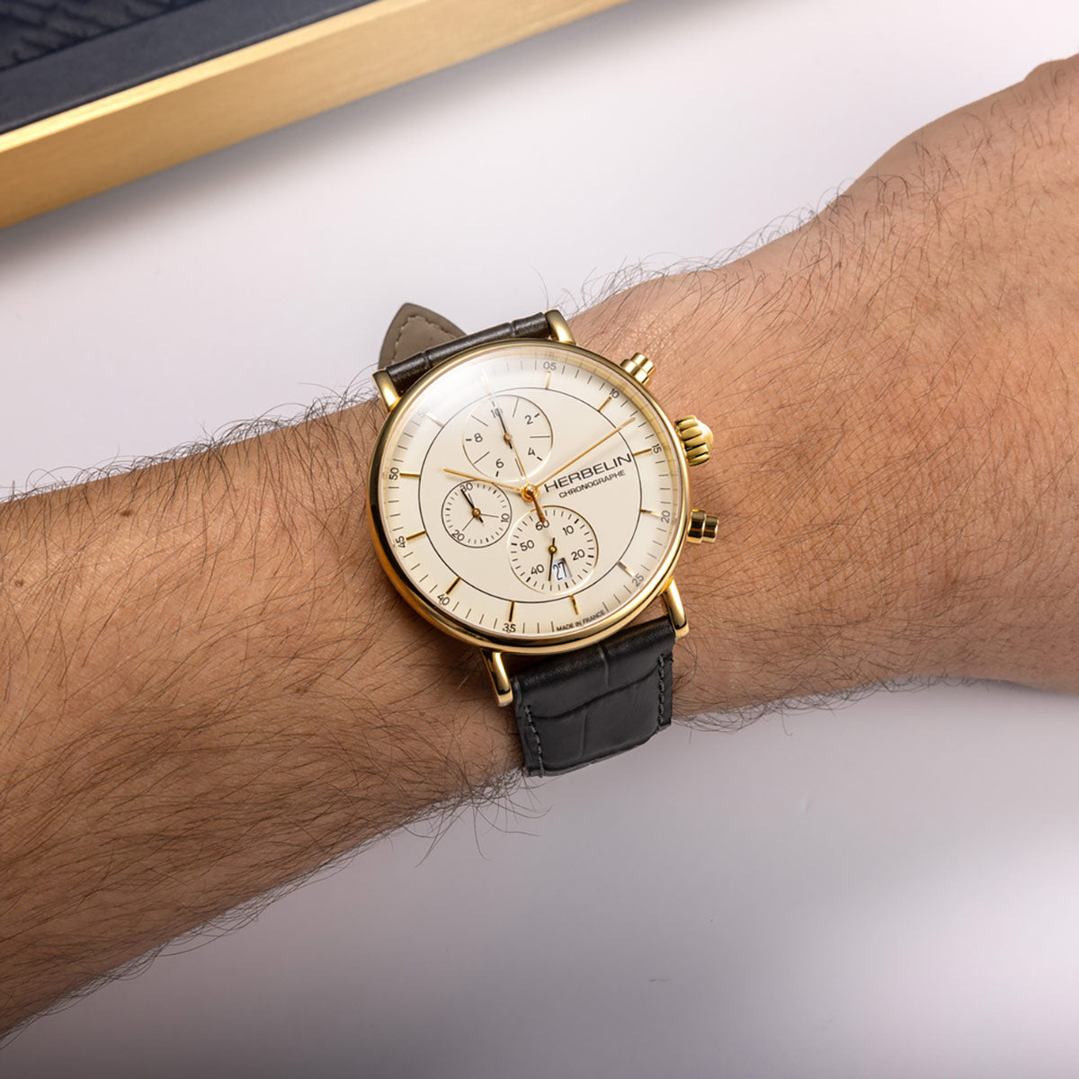Herbelin Inspiration Steel Gold Watch with Brown Leather Strap