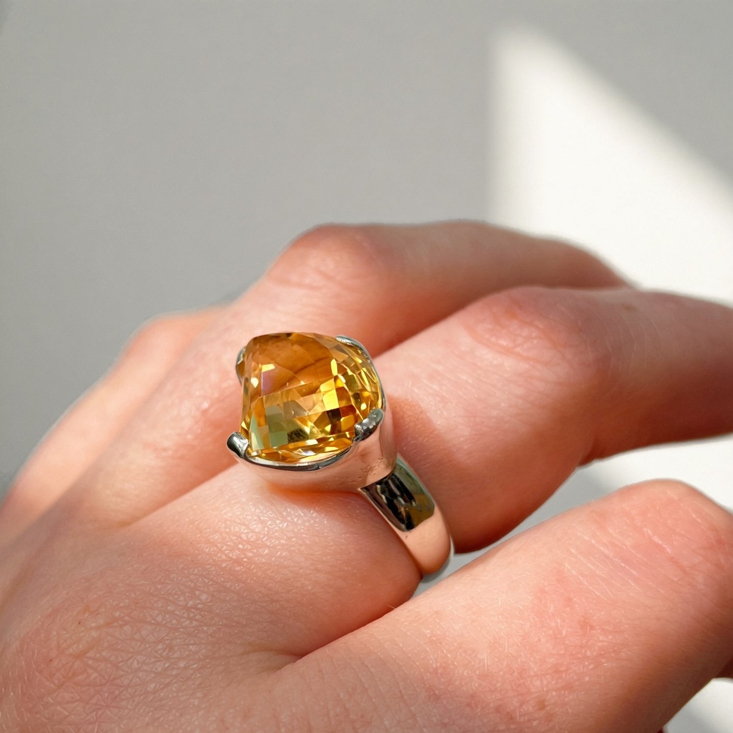 Sterling Silver Abstract Pear Shaped Citrine Cocktail Ring - Size N ½