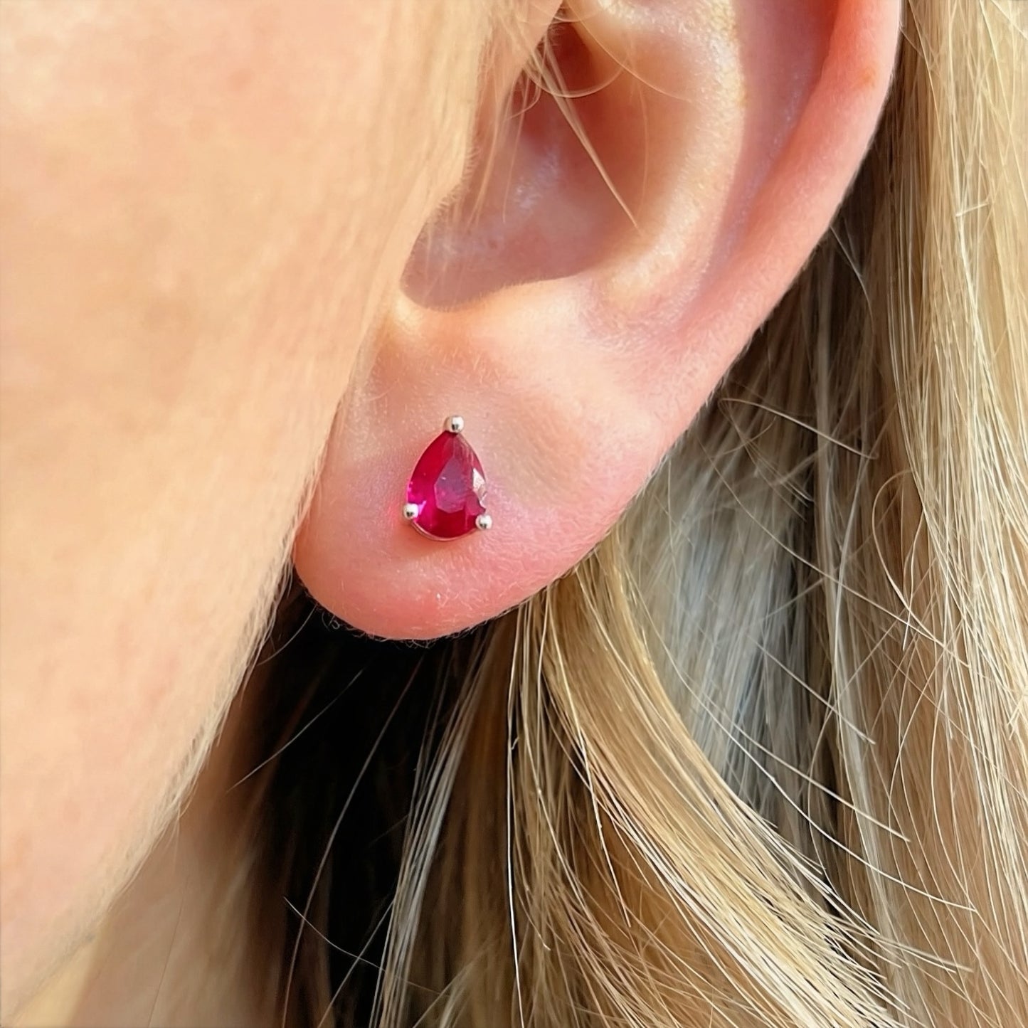 Sterling Silver Pear-Cut Lab-Grown Ruby Matching Necklace and Earring Set