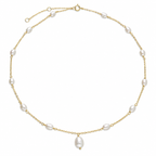 Pearl 9ct Gold Plated Sterling Silver Dainty Station Necklace