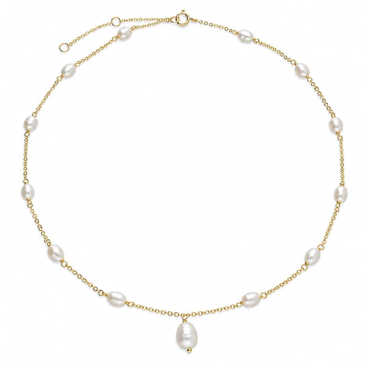 Pearl 9ct Gold Plated Sterling Silver Dainty Station Necklace