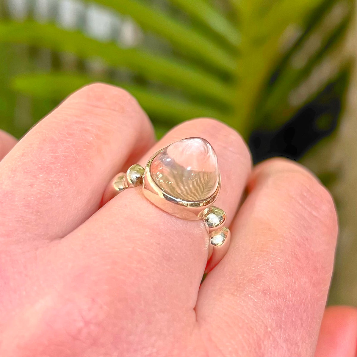 Rose Quartz Sterling Silver Pear Cut Ring | Size O