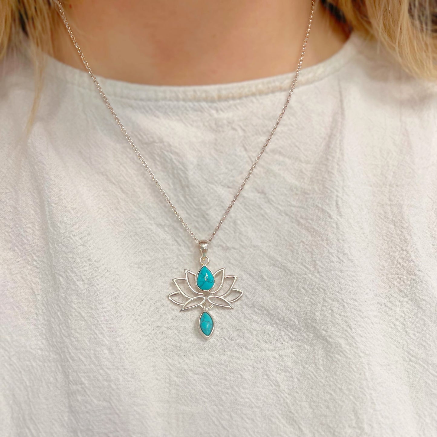 Sterling Silver Turquoise Lotus Flower Pendant