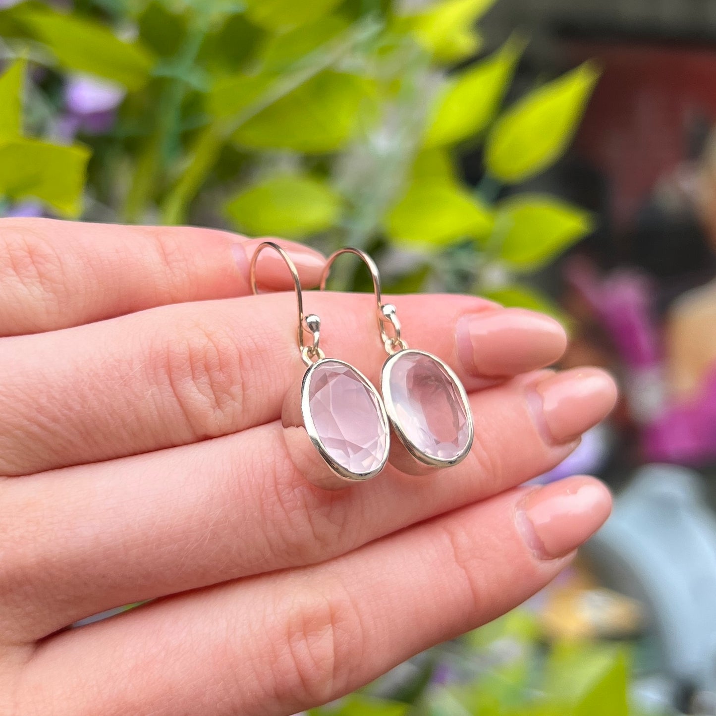 Sterling Silver Faceted Pink Rose Quartz Drop Earrings