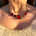 Pre-Order | Red, Orange and Gold Square Necklace | Watch This Space
