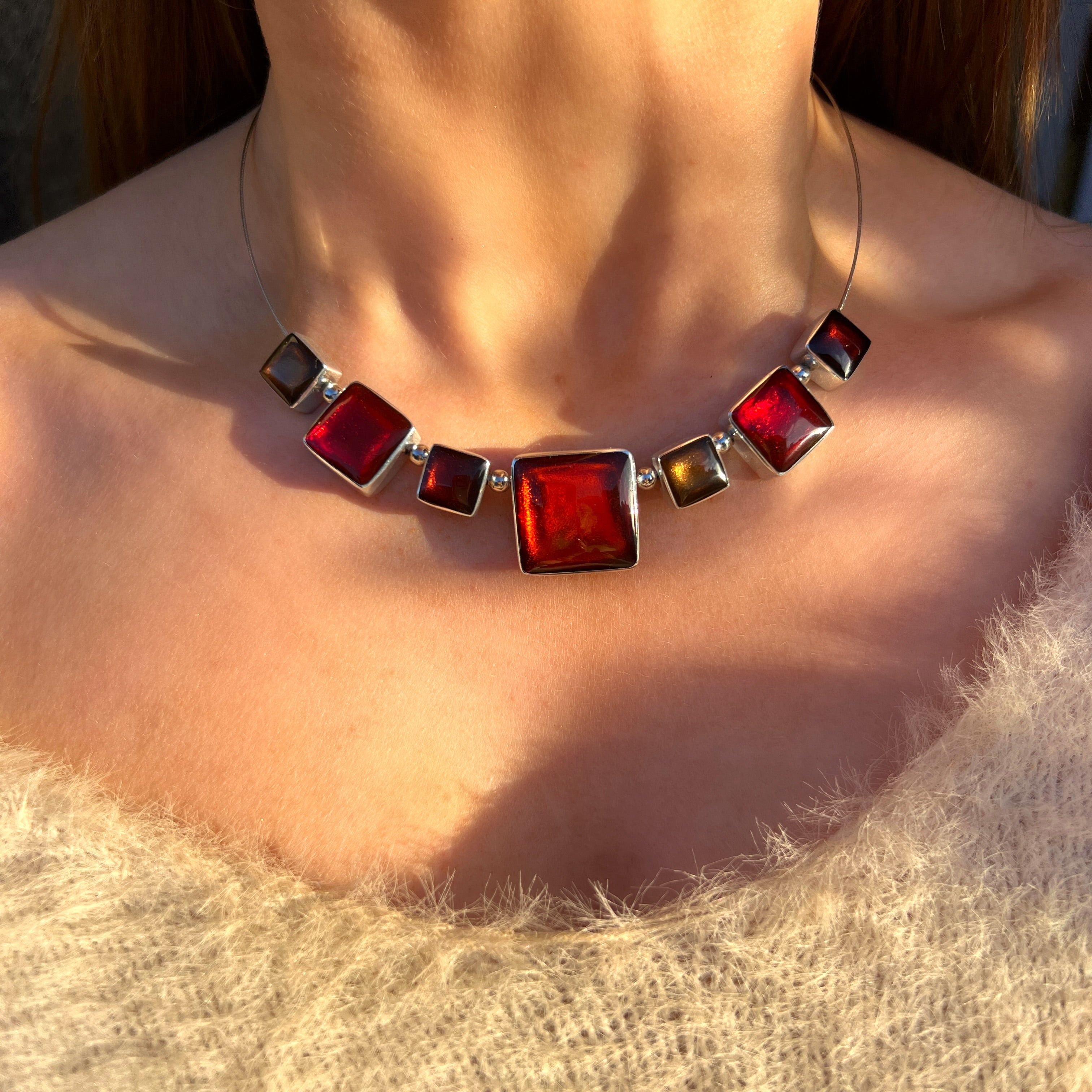 Pre-Order | Red, Orange and Gold Square Necklace | Watch This Space