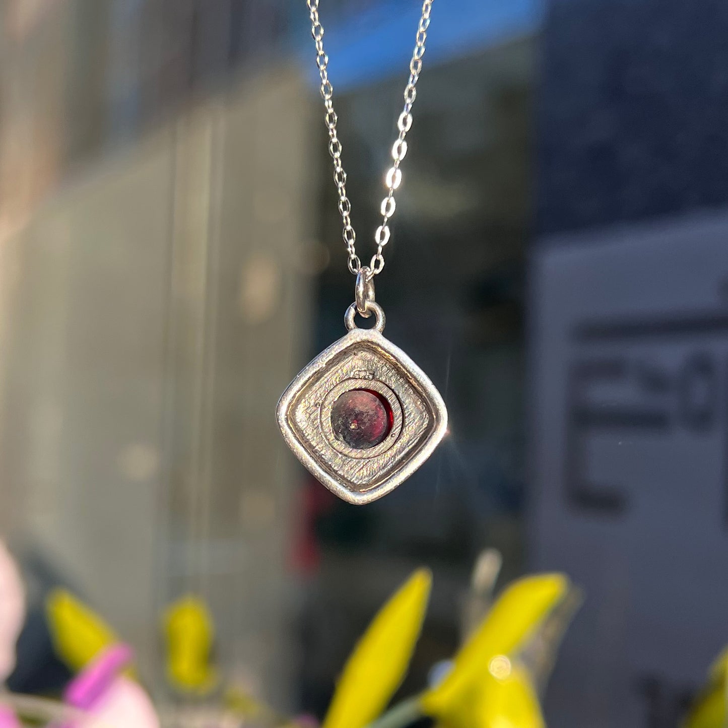 Boho Inspired Oxidised Sterling Silver Red Garnet Cabochon Necklace