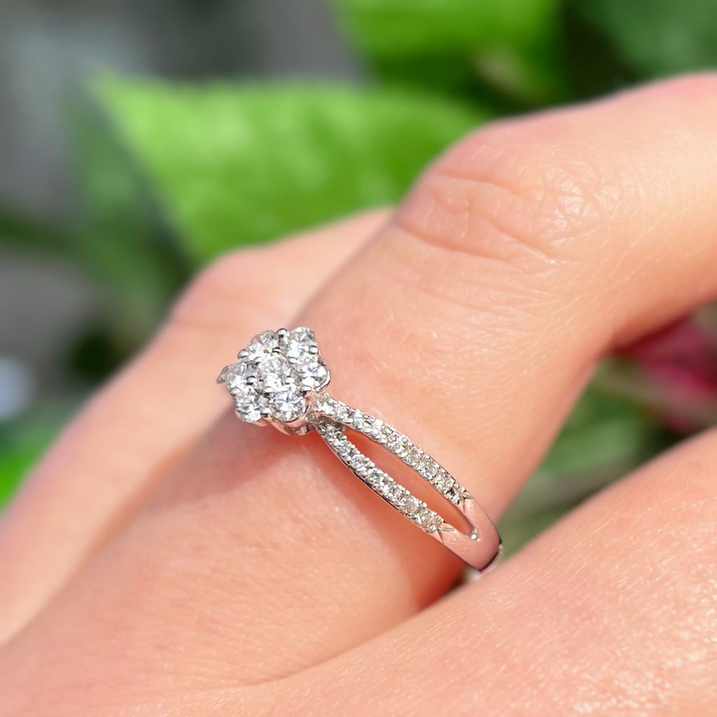 Diamond Floral Cluster 18ct White Gold Ring | Size N ½