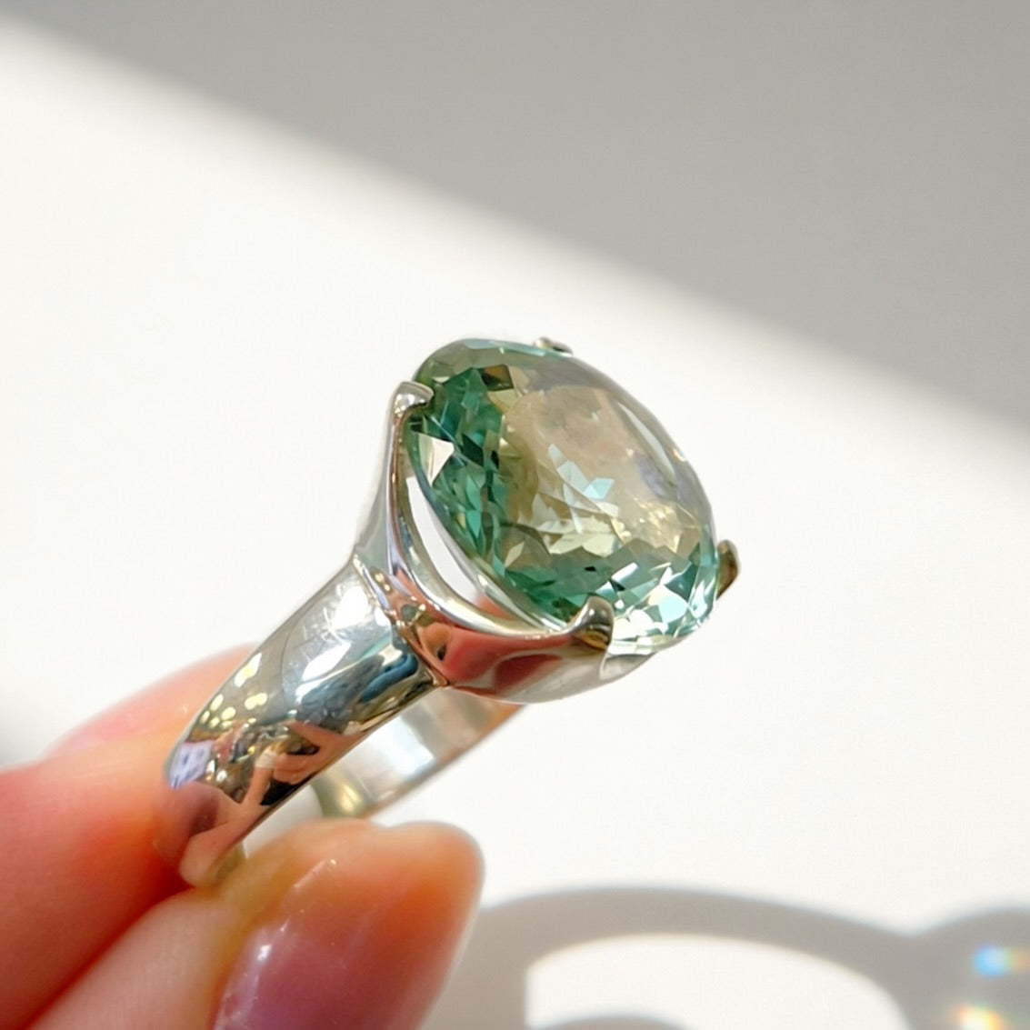 Sterling Silver Round-Cut Green Amethyst Cocktail Ring - Size M ½