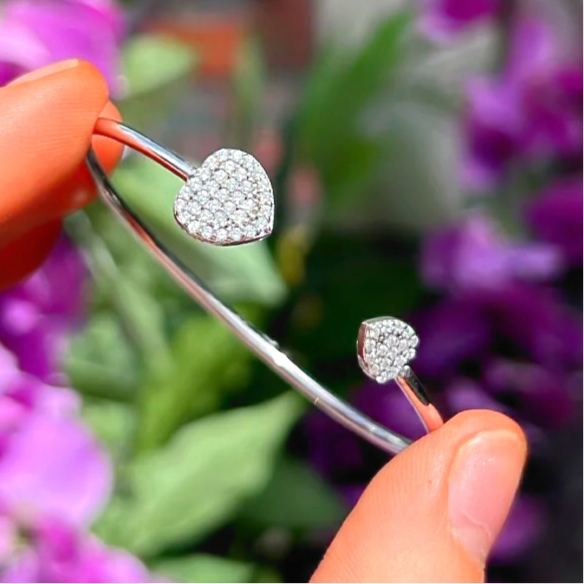 Sterling Silver & Cubic Zirconia Double Heart Children's Bangle (age 3-12 years)