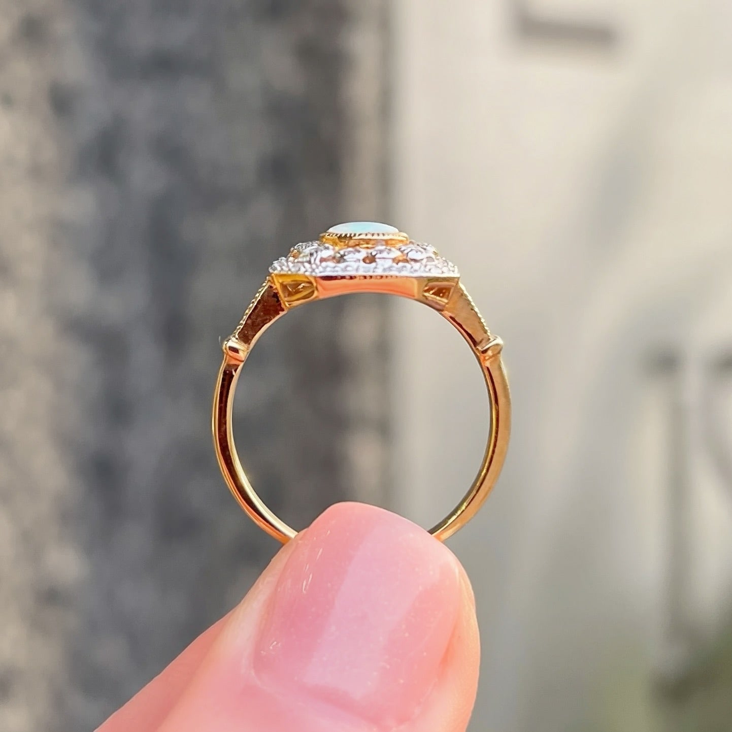 Art Deco Inspired Octagonal Opal and Diamond 9ct Yellow Gold Cluster Ring | Size O