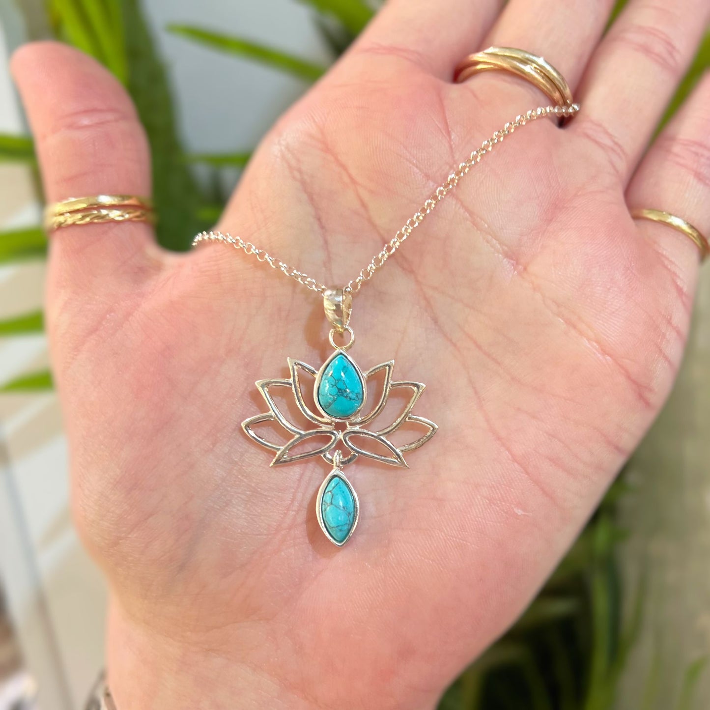 Sterling Silver Turquoise Lotus Flower Pendant