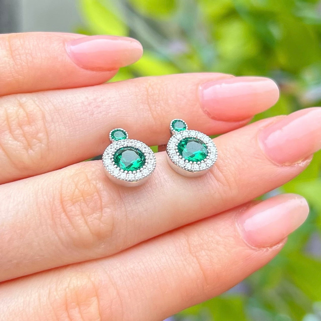 Green Cubic Zirconia Sterling Silver Stud Earrings