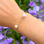 Pearl 9ct Gold Plated Sterling Silver Dainty Chain Bracelet