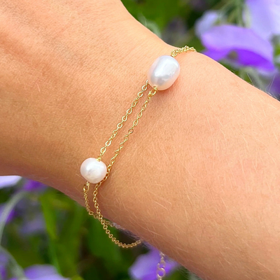Pearl 9ct Gold Plated Sterling Silver Dainty Chain Bracelet