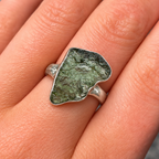 Rough Cut Green Moldavite Sterling Silver Ring | Size M