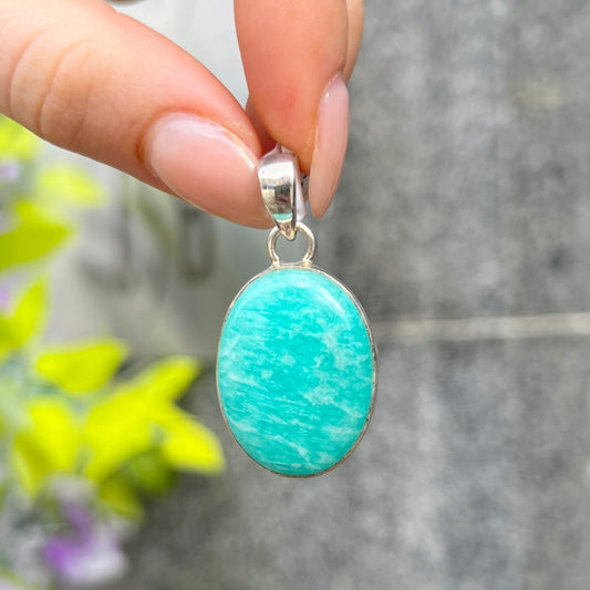 Sterling Silver Bright Blue Amazonite Pendant