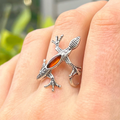 Orange Amber Lizard Design Sterling Silver Ring - Size Q ½